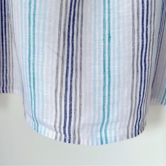 J. Jill Love Linen Striped Embroidered Relaxed Fit Blouse Classic Chic Summer - Picture 9 of 11